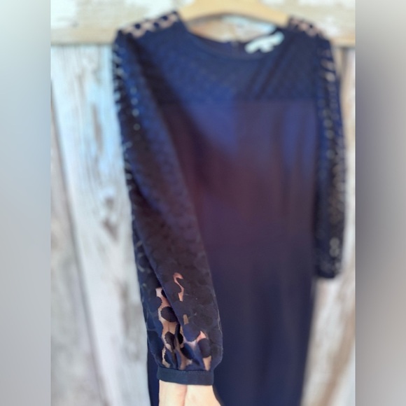 BODEN Electra Ponte Knit Midi Dress Navy Blue Polka Dot Semi Sheer Upper size 8 - Picture 5 of 11